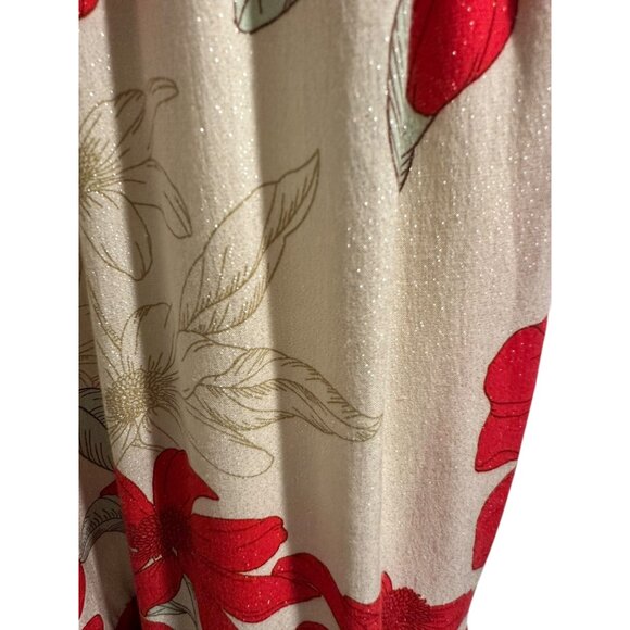 ✌️ 2/$40 ✌️ Red & Beige Floral Print Tunic Dress, Short Sleeves & Tassel sz M - Picture 8 of 9